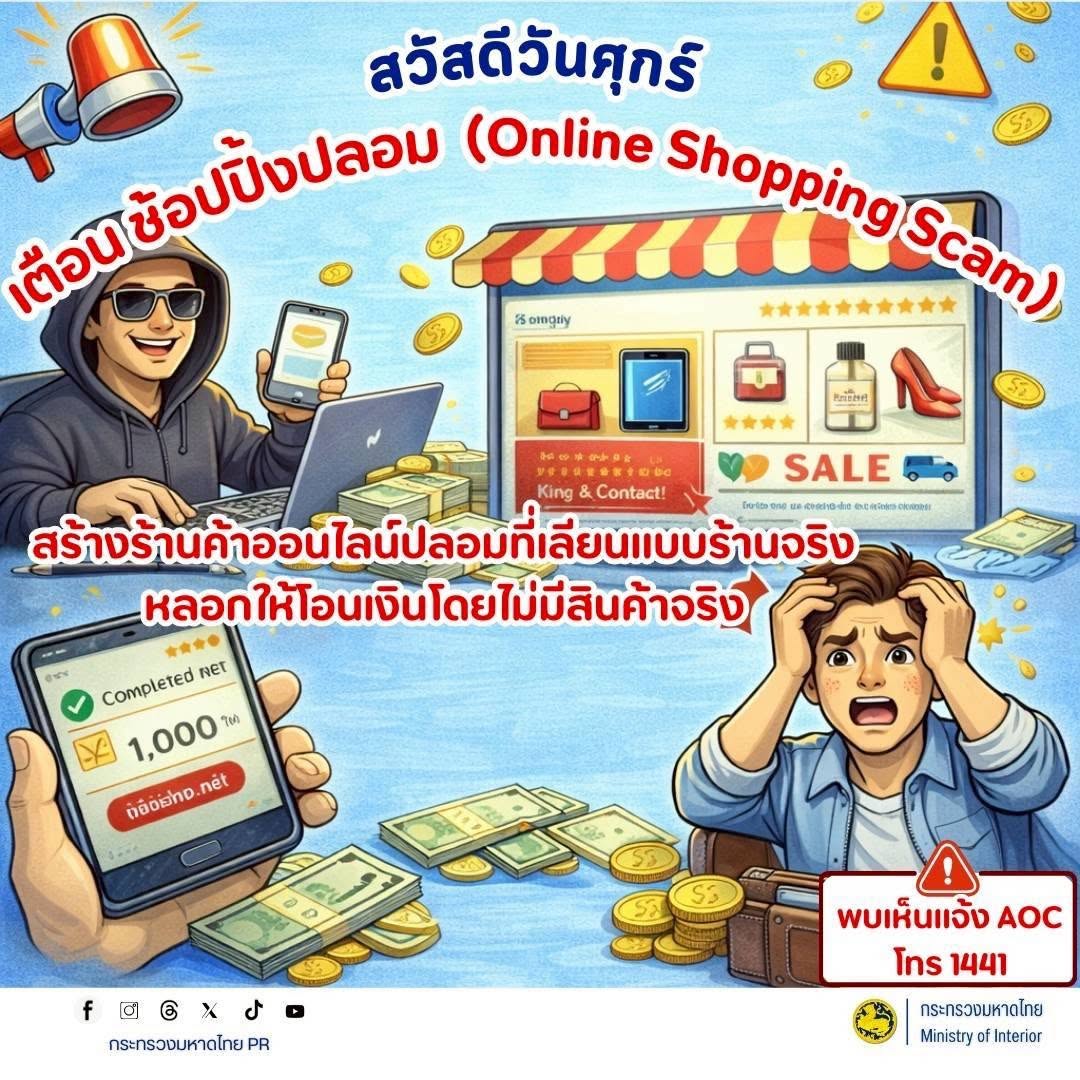 CDD Khaen Dong : GROWTH TEAM Khaen Dong จังหวัดบุรีรัมย์ - พช.แคนดงเตือนภัย! ระวัง "ช้อปปิ้งออนไลน์ปลอม" ระบาด หลอกโอนเงินสูญทรัพย์